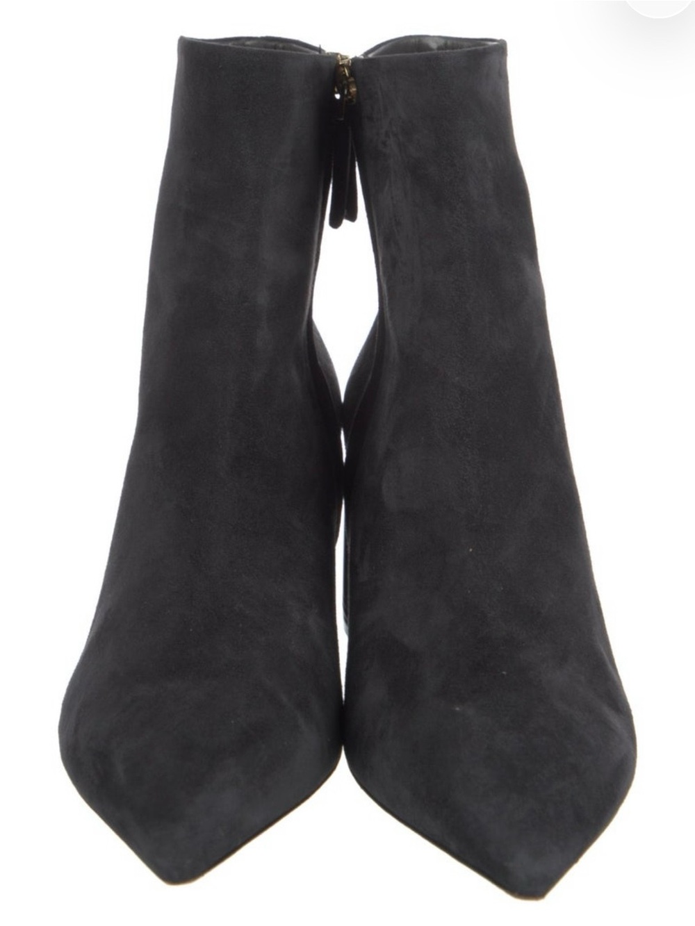 Giorgio Armani Black Suede Pointed Toe Ankle Boots Metallic Block Heel 39.5 - Picture 3 of 5